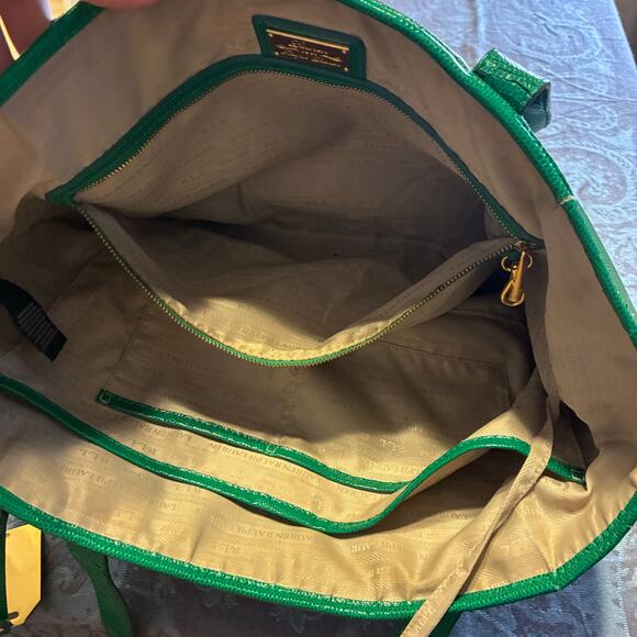 Lauren Ralph Lauren Emerald Lizard Embossed Leather RLL Gold Hardware Large Bag - Picture 10 of 16